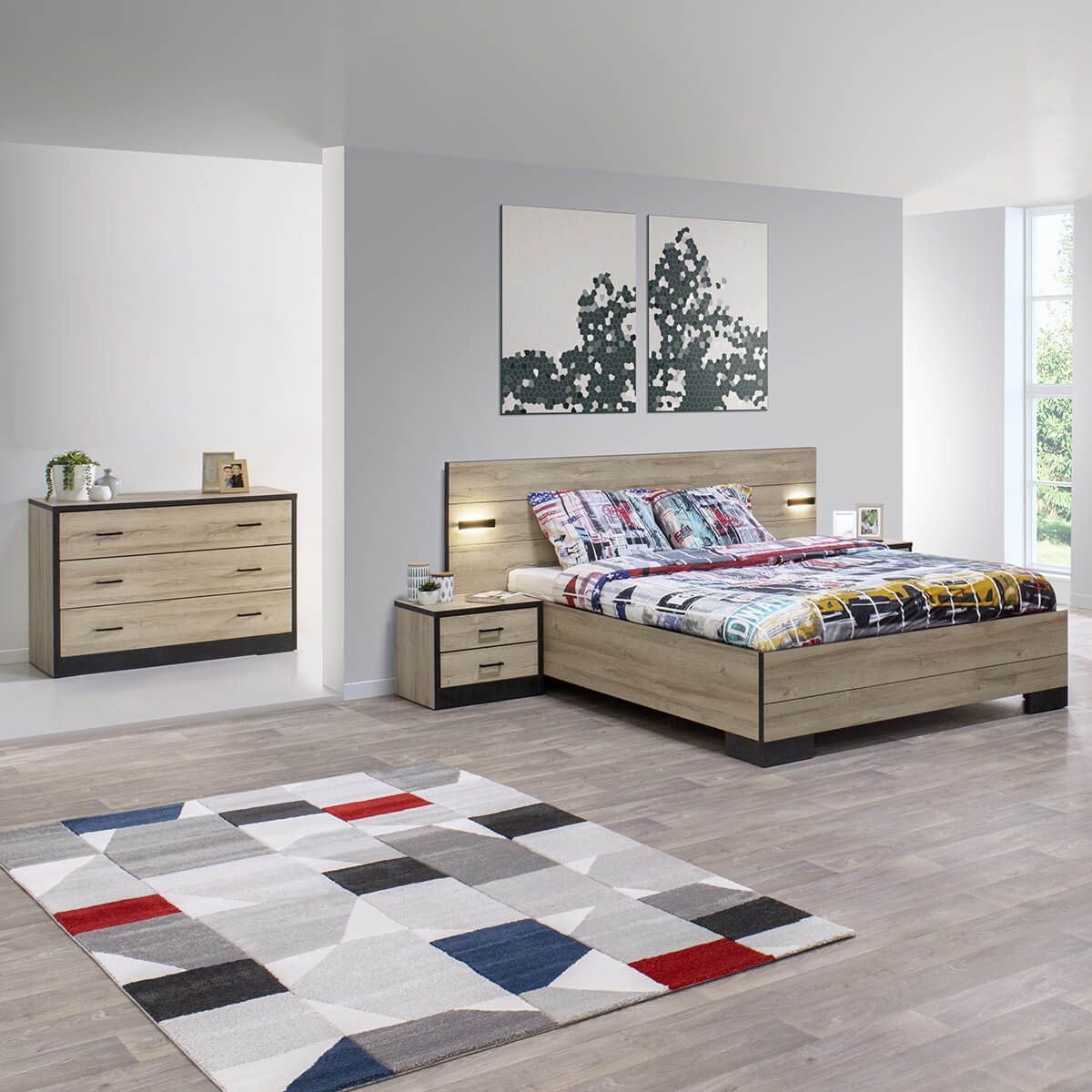 Eleos - Chambre 140x200cm Avec Commode 3 Tiroirs