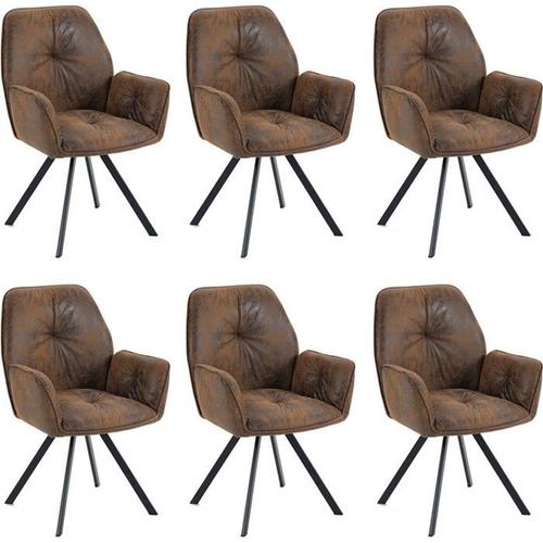 Meubles Cosy Lot De 6 Fauteuils Chaises De Salle À Manger Avec Accoudoirs Tissu En Daim Effet Suède Marron Pieds En Métal Noir