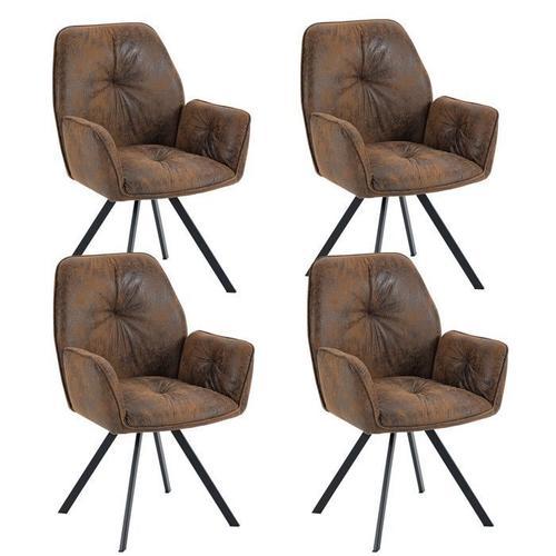 Meubles Cosy Lot De 4 Fauteuils Chaises De Salle À Manger Avec Accoudoirs Tissu En Daim Effet Suède Marron Pieds En Métal Noir