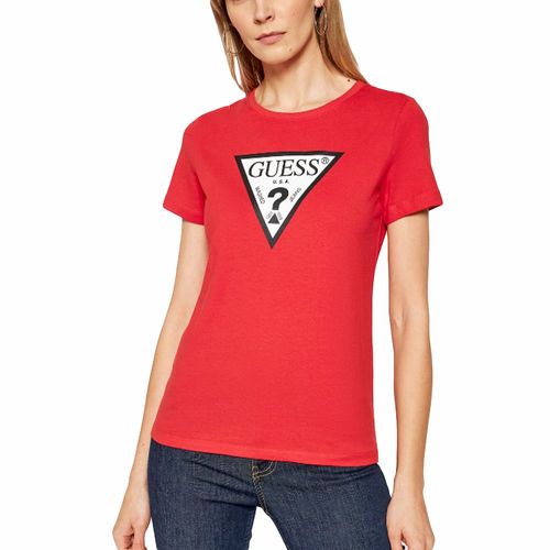 T Shirt Guess Classic Logo Triangle Femme Rouge