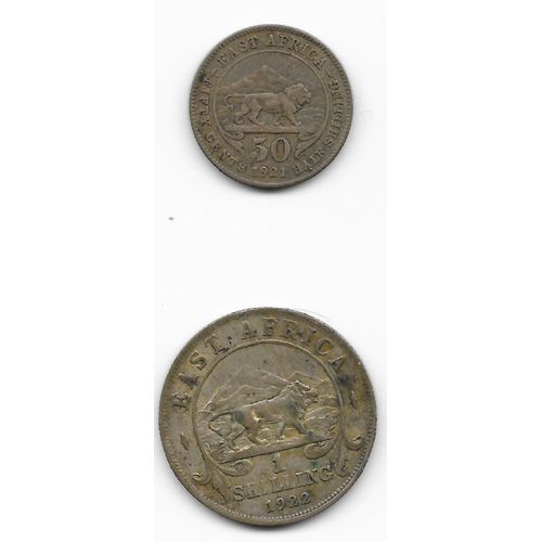 Pièces Lot De 2 " 50 Cent 1921 " Et " 1922 1 Shilling " Afrique De L'est / East Africa