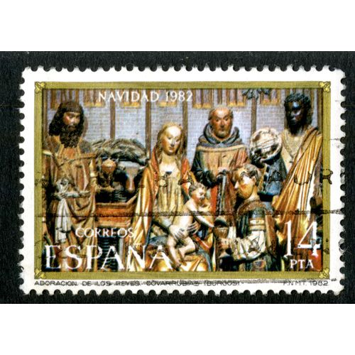 Timbre Oblitéré Espana, Correos, Navidad 1982, Adoracion De Los Reves Covarrubias, Burgos, 14 Pta