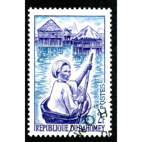 Timbre Oblitéré République Du Dahomay, Postes, 2 F