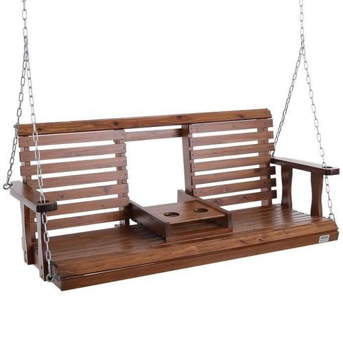 Balançoire De Porche En Bois-Vevor-1702x710x600 Mm-Charge 400 Kg-Chaîne De Suspension-Cour Et Jardin-Marron