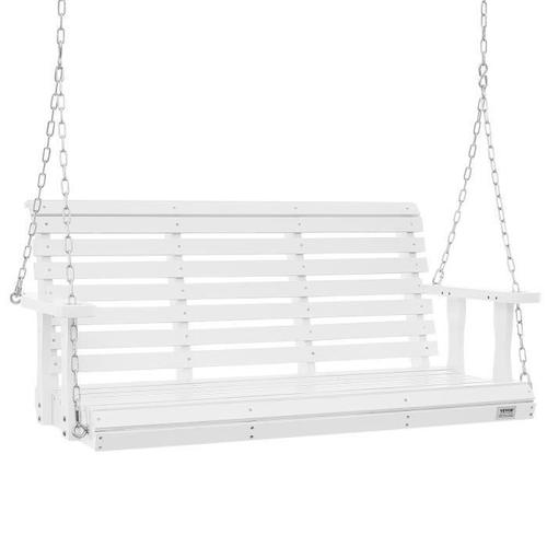 Balançoire De Porche En Bois-Vevor-1370x710x600 Mm-Charge 400 Kg-Chaîne De Suspension-Cour Et Jardin-Blanc