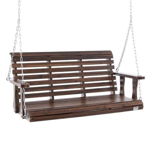 Balançoire De Porche En Bois-Vevor-1370x710x600 Mm-Charge 400 Kg-Chaîne De Suspension-Cour Et Jardin-Marron Carbonisé