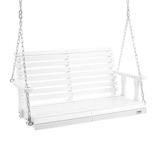 Balançoire De Porche En Bois-Vevor-1240x710x600 Mm-Charge 400 Kg-Chaîne De Suspension-Cour Et Jardin-Blanc