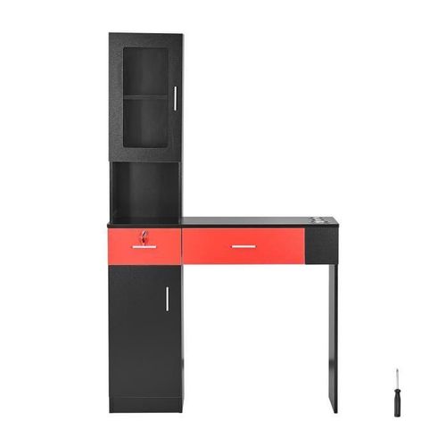 Meuble De Salon Coiffure Murale Pour Coiffeur-Vevor-Avec 1 Armoire Rangement,3 Compartiments,2 Tiroirs-Pour Outils,Noir Et Rouge