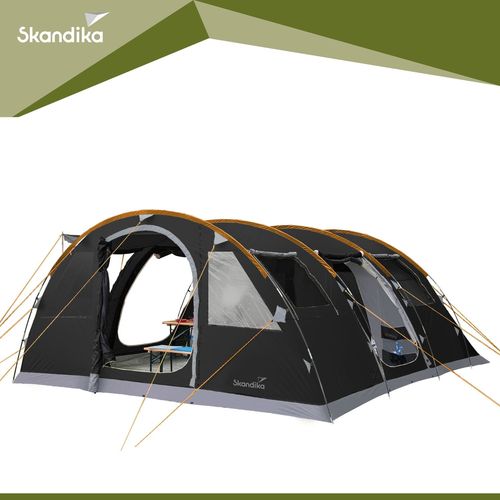 Gotland 6 Sleeper Protect - Tente Tunnel 6 Personnes - Tapis De Sol Cousu - Cabines Noires - 540 X 450 Cm - 5000mm - Gris/Orange