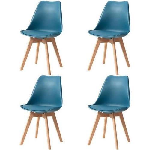 Lot De 4 Chaises - Scandinaves - Chaises De Salle À Manger - Pieds En Bois - Bleu