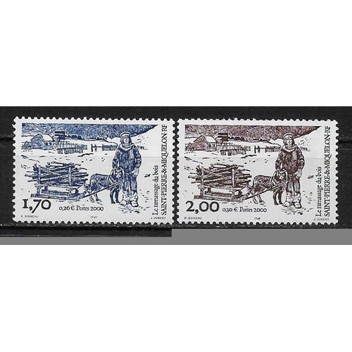 Saint-Pierre-Et-Miquelon 2000 : Le Ramassage Du Bois : Homme Et Son Chien Tirant Un Petit Traîneau - Série Entière De 2 Timbres Neufs **