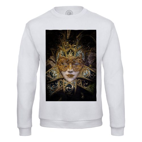 Sweat Shirt Homme Carnaval De Venise Masque Blanc Or Et Bleu