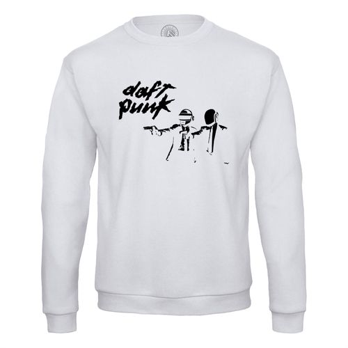 Sweat Shirt Homme Daft Punk Pulp Fiction Parodie French Touch Tarantino Blanc