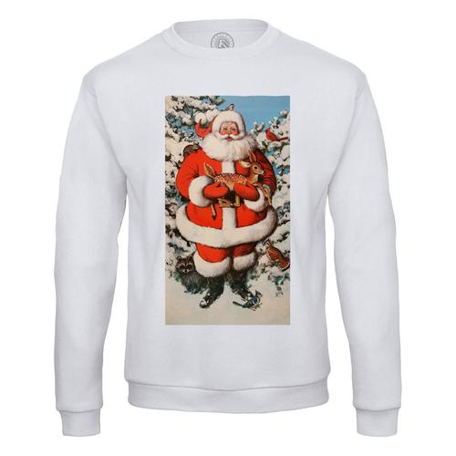 Sweat Shirt Homme Gros Pere Noel Faon Arbre De Noel Vintage Retro Santa Claus