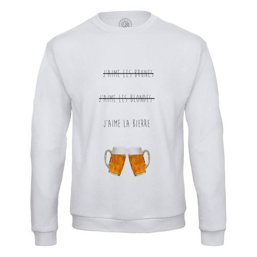 Sweat Shirt Homme J'aime La Biere Pas Les Brunes Pas Les Blondes Humour Alcool