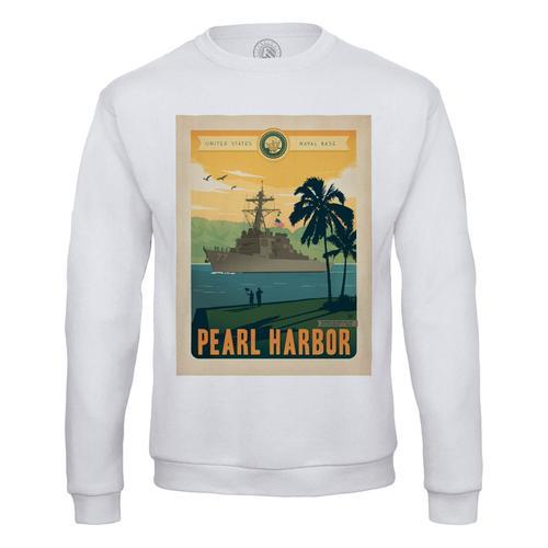 Sweat Shirt Homme Pearl Harbor Hawaii Affiche Poster Vintage Voyage Art Deco