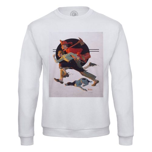 Sweat Shirt Homme Pompier Enfant Chien Peinture Norman Rockwell Etats Unis