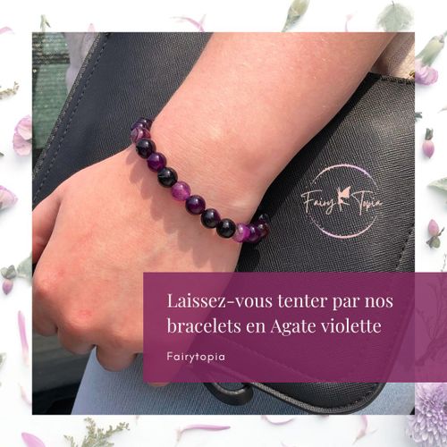 Bracelet En Agate Violette - 23 Perles De 8 Mm | Équilibre Émotionnel, Clarté Mentale, Protection Spirituelle