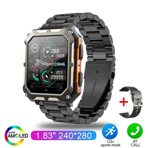 Montre Intelligente Étanche C20 Pro Avec Assistant Vocal,Appel Sans Fil Bt,Montre-Bracelet Professionnelle,Sports De Plein Air,Ip68,Android,Ios,2023 - Type Orange Steel Strip-Sports Health