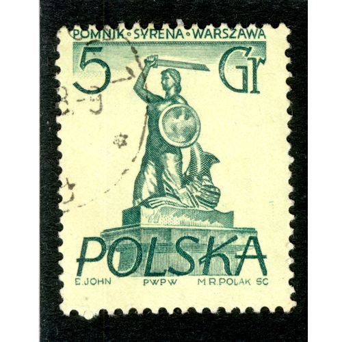 Timbre Oblitéré Polska, Pomnik Syrena Warszawa, 5 Gr