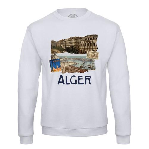 Sweat Shirt Homme Alger Collage Voyage Tourisme Carte Postale