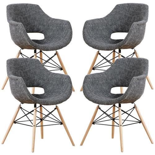 Olivia - Lot De 4 Chaises En Tissu Gris Foncé - Design Scandinave - Salle À Manger, Salon, Cuisine - Pieds En Bois