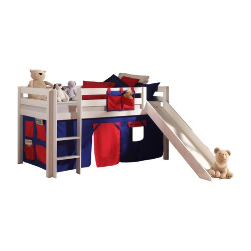 Vipack Pino Lit Mezzanine Avec Toboggan Pin Massif Blanc + Rideau De Lit Domino