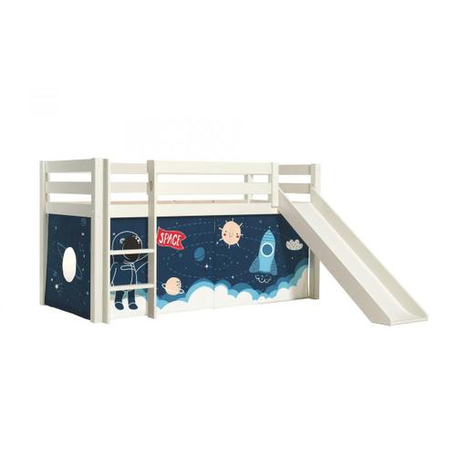 Vipack Pino Lit Mezzanine Avec Toboggan + Rideau Pour Lit En 4 Parties Space