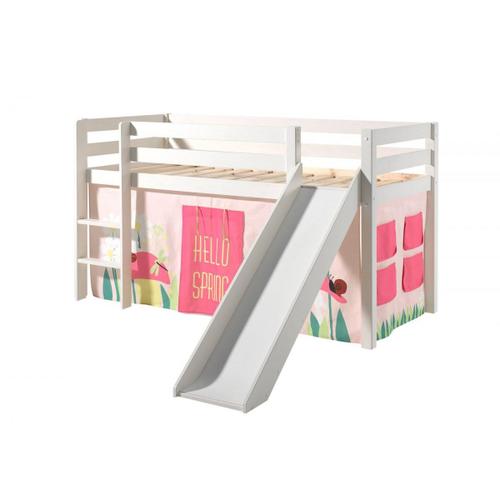 Vipack Pino Lit Mezzanine Avec Toboggan + Rideau De Lit Spring