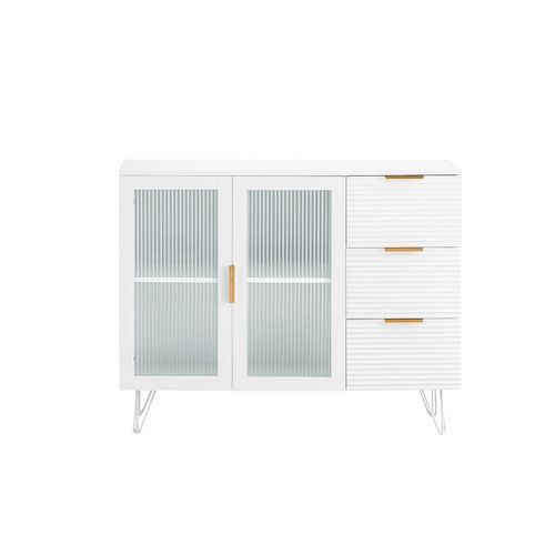 Buffet De Cuisine Avec 3 Tiroirs Effet Bois Blanc