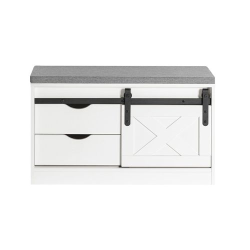Banc D'entrée 2 Tiroirs Effet Bois Blanc