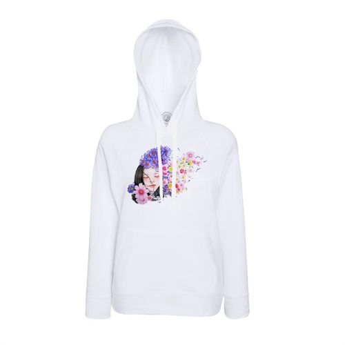 Sweat À Capuche Aquarelle Jeune Fille Reve Fleur Japon Mignon