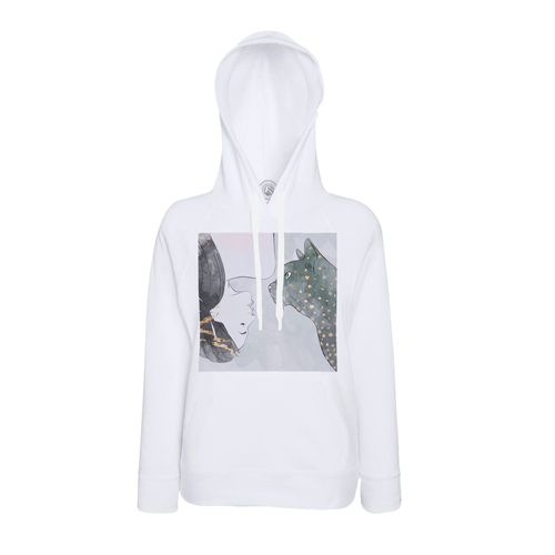 Sweat À Capuche Aquarelle Chat Jeune Fille Amour Mignon Animal Domestique Art