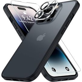 [Coque De Protection 5 En 1 Pour Iphone 14 Pro Avec 2 Films De Protection Et 2 Protections Pour Appareil Photo,[Protection De Qualite Militaire] Anti-Chocs Translucide Coque Pour Iphone 14 Pro