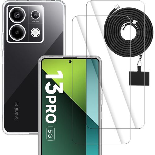 Coque Pour Xiaomi Redmi Note 13 Pro 5g / Xiaomi Poco X6 Avec 2 Pi¿¿Ces Protection ¿¿Cran En Verre Tremp¿¿, Antichoc Housse Souple En Tpu,Collier Pendentif Ajustable- Noir