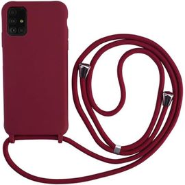 Collier Pour Samsung Galaxy A51 Coque Silicone Liquide Bumper Housse Galaxy A51 Laniere Avec Cordon Reglable Longueur Chaine Lanyard Case Housse Etui Pour Samsung A51, Rouge