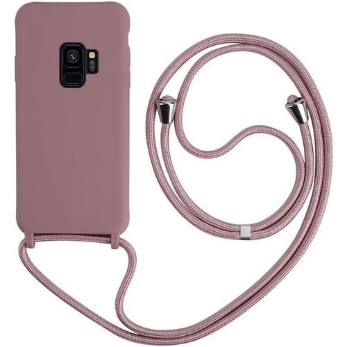 Collier Pour Samsung Galaxy S9 Coque Silicone Liquide Bumper Housse Galaxy S9 Laniere Avec Cordon Reglable Longueur Chaine Lanyard Case Housse Etui Pour Samsung S9, Or Rose