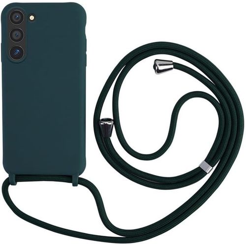 Collier Pour Samsung Galaxy S23 Coque Silicone Liquide Bumper Housse Galaxy S23 Laniere Avec Cordon Reglable Longueur Chaine Lanyard Case Housse Etui Pour Samsung Galaxy S23, Vert Fonce