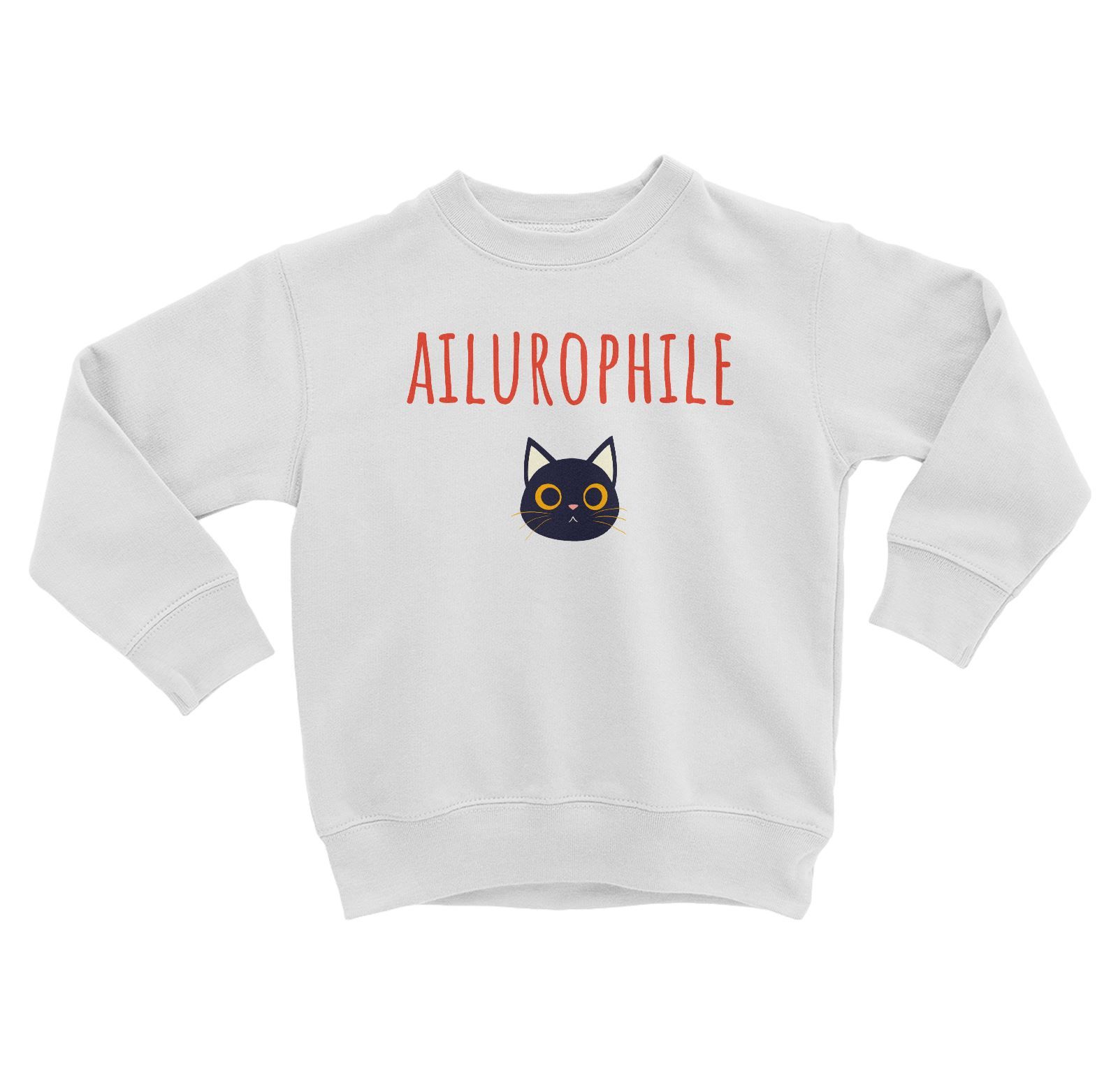 Sweatshirt Enfant Ailurophile Passion Chat Amour Chaton Dessin