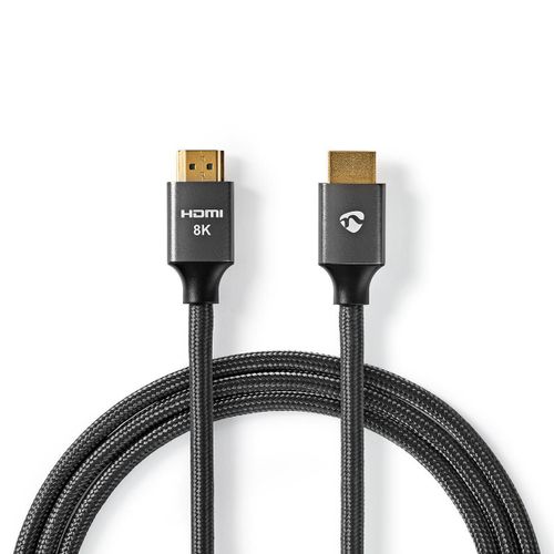 Nedis Câble HDMI Ultra-Haute Vitesse Connecteur HDMI? vers Connecteur HDMI? Gris métal Câble Tressé 2,0 m