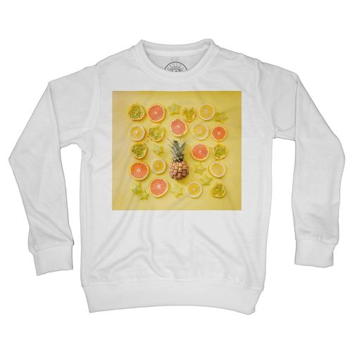 Sweat Shirt Enfant Ananas Et Rondelles D'agrumes Et Fruits Exotiques Citrons Pamplemousse Sur Fond Jaune