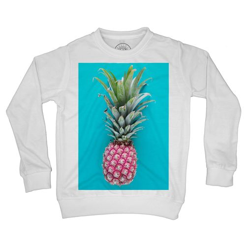 Sweat Shirt Enfant Ananas Rose Sur Fond Bleu