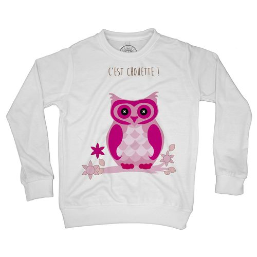 Sweat Shirt Enfant Chouette Rose Sur Une Branche Dessin Yeux En Boutons