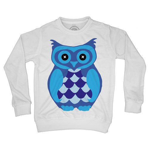 Sweat Shirt Enfant Chouette Bleue Yeux En Boutons Dessin Animaux