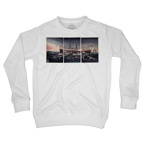 Sweat Shirt Enfant Estampe Japonaise 7 Triptyque Bateau Vapeur Roue À Aube Art Délicat Original Vintage