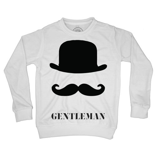 Sweat Shirt Enfant Gentleman Design Noir Et Blanc Chapeau Melon Et Moustache