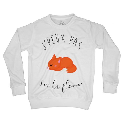 Sweat Shirt Enfant J'peux Pas J'ai La Flemme Humour Dessin Renard Roux Mignon Animaux