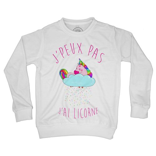 Sweat Shirt Enfant J'peux Pas J'ai Licorne Humour Dessin Licorne Qui Dort Sur Nuage Qui Pleut Des Gouttes Arc-En-Ciel