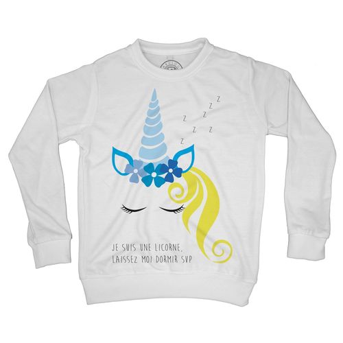 Sweat Shirt Enfant Je Suis Une Licorne Laissez-Moi Dormir S'il Vous Plaît Dessin Corne Oreilles Yeux Crinière Animaux Fantastiques