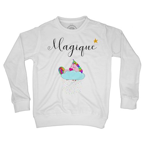 Sweat Shirt Enfant Magique Avec Licorne Rose Et Arc-En-Ciel Dormant Sur Petit Nuage De Pluie